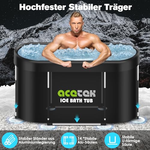 acetek 380L große ovale Eisbad Tonne für Athleten, mehrschichtige tragbare kalte Eisbad Badewann im Freien für Erholung, kalte Ice Bath tub für Mobile Eisbäder 115cm für für Outdoor den Innen