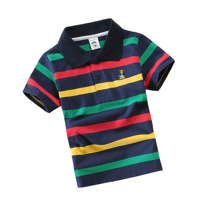 Striped Polo Shirts for Boy Short Sleeve Half Button Casual Trendy Comfort Breathable Tops Summer Kids Outfits