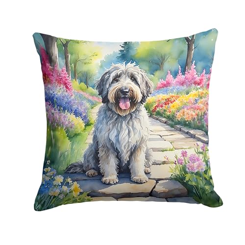 Caroline's Treasures Bergamasco Sheepdog Spring Path Throw Pillow Machine Washable, Indoor Outdoor Decorative Pillow for Couch, Bed or Patio, 18Hx18W