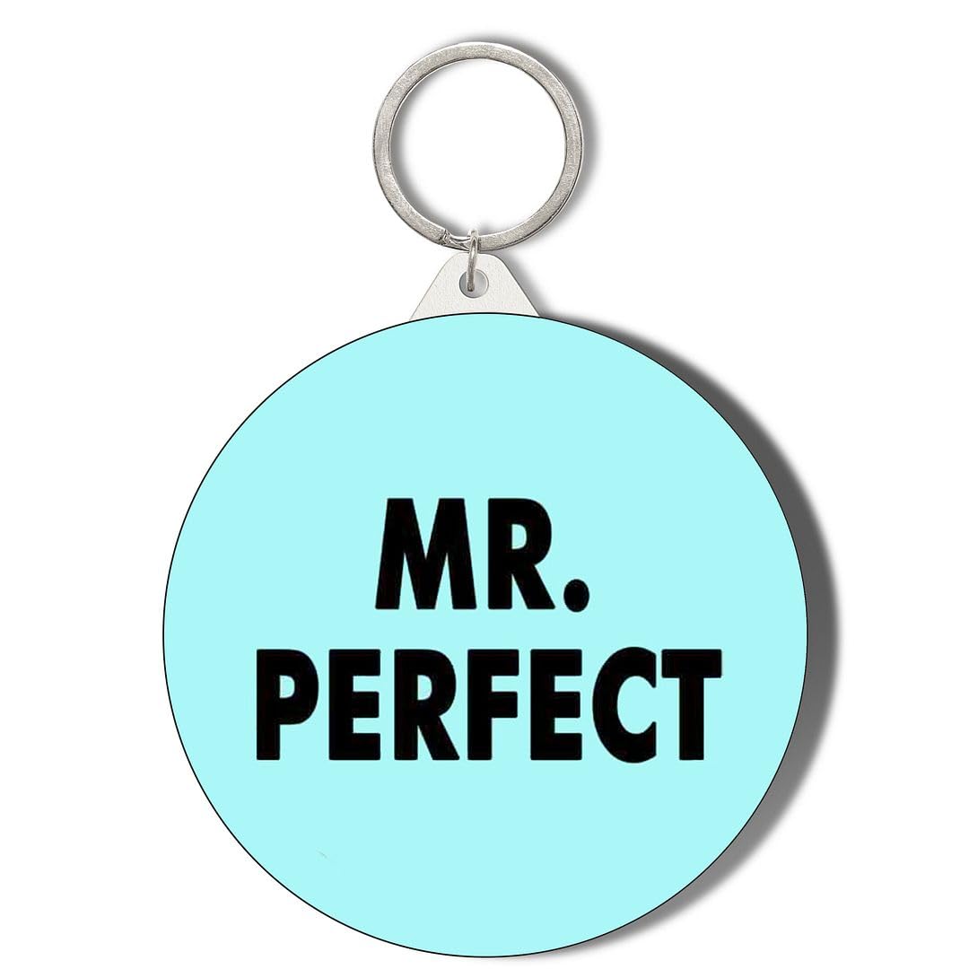 Gift Insanity White Mr Perfect Blue Background 45Mm Short Chain Mirror Keyring