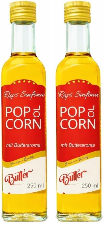 Hopser Food Fun 250 ml aceite de palomitas de maíz con fino sabor a mantequilla natural y práctico pico vertedor Palomitas de maíz (Paquete de 2)