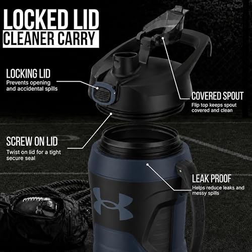 Image of Under Armour Insulated Water Bottle with Handle & Fence Hook, Half Gallon Sports Water Jug, Leak-Resistant & BPA-Free for Baseball, Football & Gym - Academy /Black, 64oz