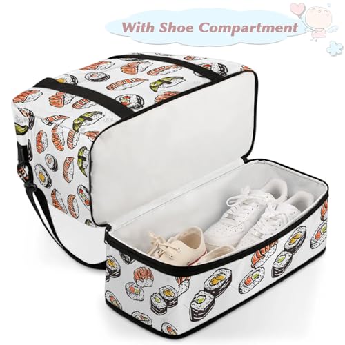 Large Weekender Overnight Bags Japan Sushi Cute Travel Duffel Bag for Women Men Gym Bag With Shoe Compartment Foldie Travel Tote Bag Carry On Personal Item Bag for Travel Gym Sports4