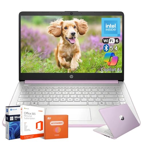 Best College Laptop 2025 HP 14" Student Laptop, Intel Processor N150, 4GB RAM, 384GB Storage 128gb Ufs 256gb Msd Webcam 1 Year Office 365 Copilot Fast Charge Wi Fi 6 Win 11 Pro Lavender Honey
