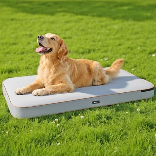 Lekereise Outdoor Hundebett Wasserdicht, Aufblasbar Hundeliege 126x66x12cm ideal für Mittelgroße und Kleine Hunde, Abnehmbarer und Waschbarer Bezug, Hundekorb für Reisen und den Garten (Grau)