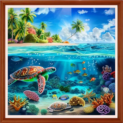 Image of Hopeart Stamped Cross Stitch Kits for Beginner Embroidery Kits for Beginners Adults DIY 11CT Cross Stitch Patterns Needlepoint Kits Crossstitching Kits-Underwater World Scenery 18x18 inchs