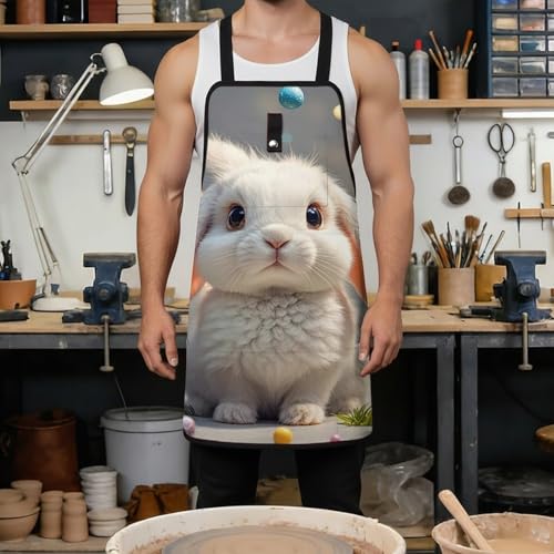 Delantal de trabajo Cute Easter Bunny con bolsillos miniatura 4