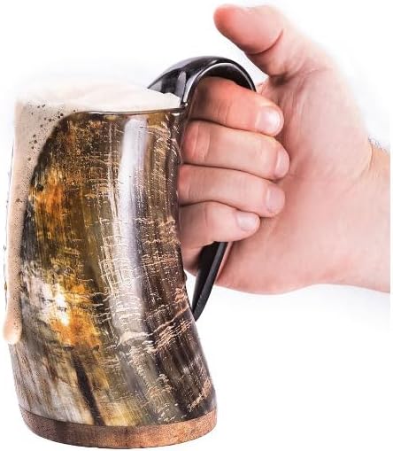 Miniatura 2 de BOLD & DIVINE Taza de cuerno vikingo  15 a 20 oz  Taza de cuerno de buey bellamente hecha a mano con bolsa de regalo  Taza de cerveza de grado