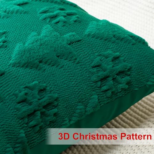 Artscope Set of 2 Xmas Soft Plush Short Wool Velvet Decorative Cushion Covers 40x60cm Luxury Style Throw Pillow Covers Pillow Shell for Sofa Bedroom Christmas Tree and Snowflake Green - Image 3