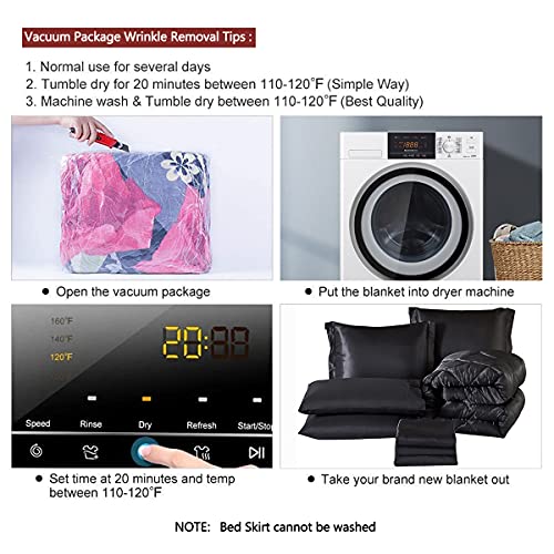 Haok Satin Cal King Comforter Set, Luxury 8-Pieces Black Comforter Set, Silky Satin Bed Set, Cal King Size Comforter Set With Bed Sheets- 2 Pillowcases, 2 Shams & 1 Bed Skirt, Down Alternative #TOP6
