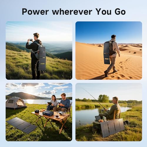 Image of ALLPOWERS SE60 60 W Solar Panel Foldable with 3 Ports (USB-C+USB-A+DC), IP68 Waterproof Portable Solar Charger, Mobile Phone Solar Panel Outdoor for Smartphone Mobile Camping Hiking Outdoor