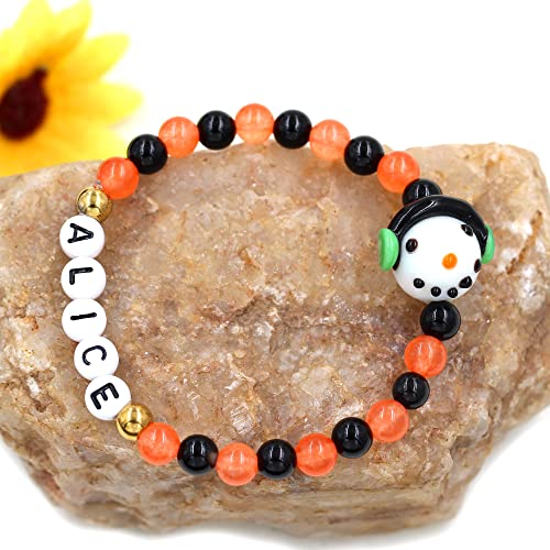 Image of Uloveido Black Orange Jade Charms Halloween Bracelets All Saints' Gift - DIY Customized Name Beaded Bracelet