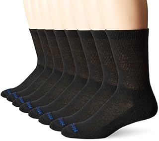 MediPEDS Men's 8 Pack Diabetic Crew Socks with Non-Binding Top, Black, Shoe Size: Men 9-12 / Women 10-13