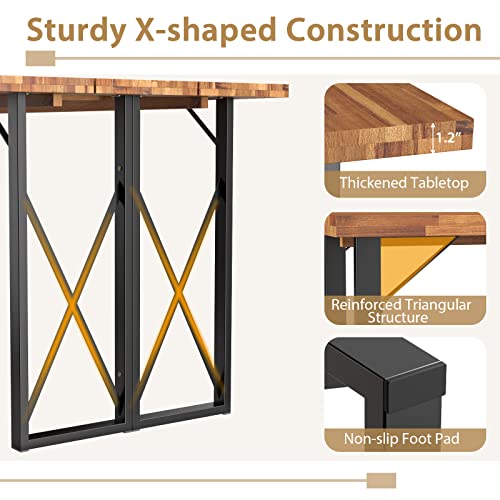 Giantex Outdoor Picnic Table Set With 2 Benches, Acacia Wood Patio Dining Table Set For 6 Or 4 Persons, With 2” Umbrella Hole, 67” Large Rectangular Camping Table For Garden Lawn Yard 800 Lbs Capacity #TOP5