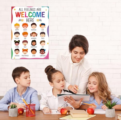 Image of BIZIBAFF Feelings Chart Poster for Kids Toddlers - Emotions Learning Poster Educational Preschool Posters for Classroom Bulletin Board Decorations Back To School Teacher Supplies