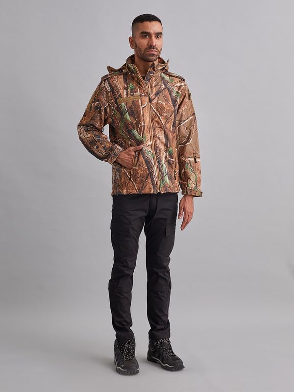Image of MOUNTMILLER Men's 12 Zipper Softshell Hooded Tactical Jacket | Water-Repellent, Multi-Pocket, Abrasion-Resistant - Perfect for Outdoor Activities, Hiking, and Trekking