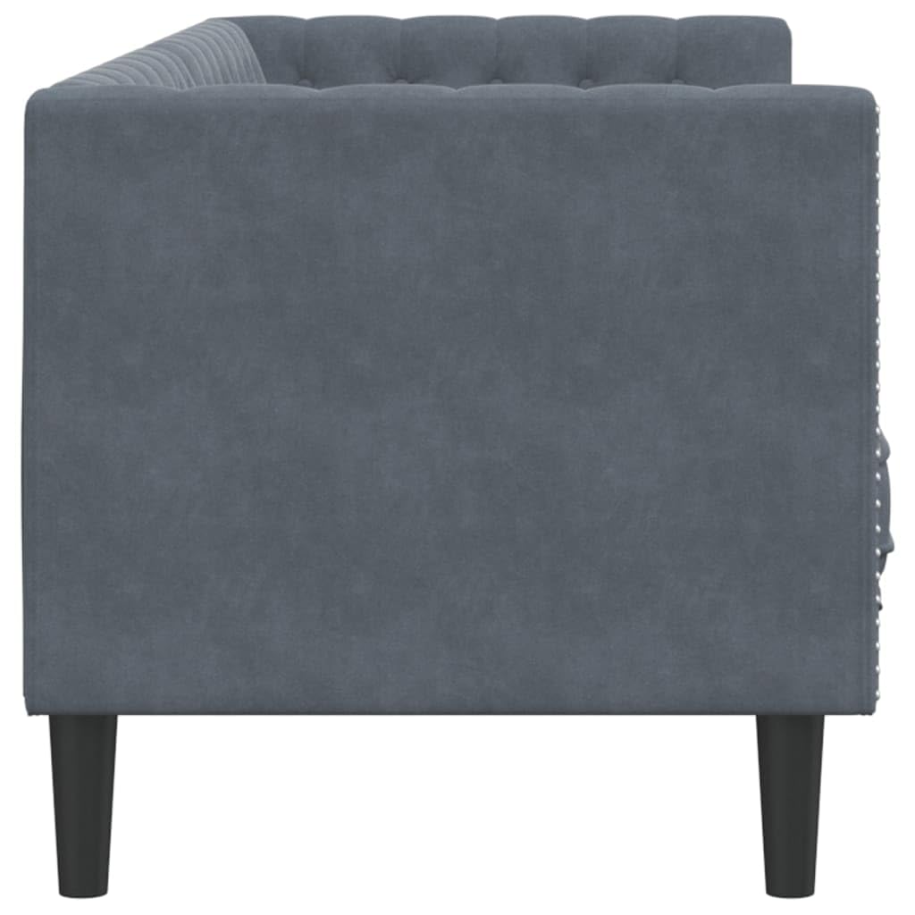 Chesterfield, divano in velluto a 3 posti, grigio scuro, 194 x 74,5 x 70,5 cm, con cuscino cervicale e chiusura a bottoni, comodo rinnovamento per soggiorno, camera da letto, ufficio