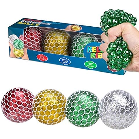 KELZ KIDZ Light Up Sewn Mesh Squishy Grape Ball for Kids - Great Fun Squeeze Stress and Fidget Toy for Adults and Children (Pack of 4) Cover
