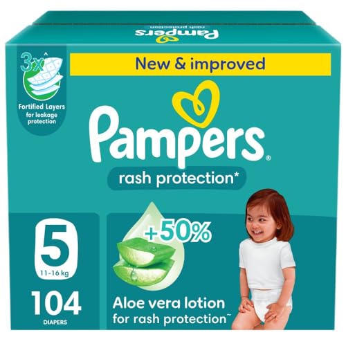 Pampers Rash Protection Taped Diapers Size 5 11-16 kg Giant Box 104 Diapers