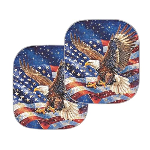 Image of Patriotic Eagle Car Windshield Sun Shade Foldable 2pcsWindshield Sunshade Car Front Window Sunshade Universal Vehicle Interior Accessories Fit for Most Cars, 28.5 inchx25.5 inch