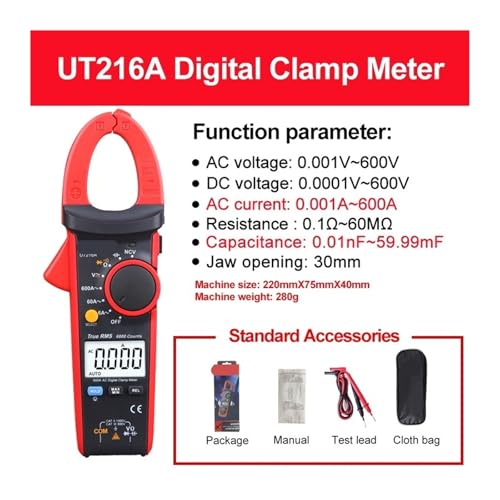 UT216C 600A Pinza Amperimétrica Digital AC DC Medidor de Corriente Rango Automático Multímetro Prueba de Voltaje Sin Contacto UT216A UT216 miniatura 2