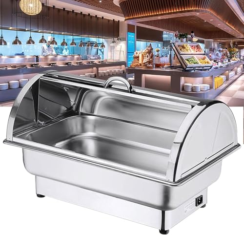 Calentadores de alimentos eléctricos de acero inoxidable, 9 L y 13 litros, platos comerciales de rozaduras con tapa, temperatura ajustable para catering y uso en fiestas
