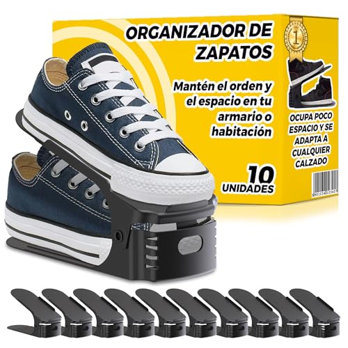 Organizador Zapatos Ajustable Negro , Soporte de Zapato de Altura Apilable , Organizador para Armario , Zapatera Simple , Organizador Calzado Estrecho , Ahorro de Espacio Plegable - 10 Piezas