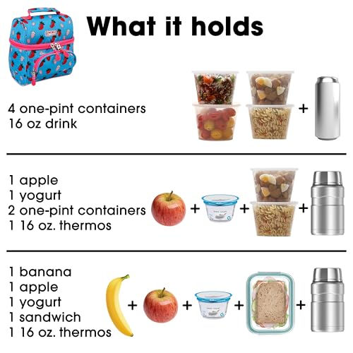 Image of J World Corey Kids Lunch Bag. Insulated Lunch-Box for Girls, Women, Strawberry