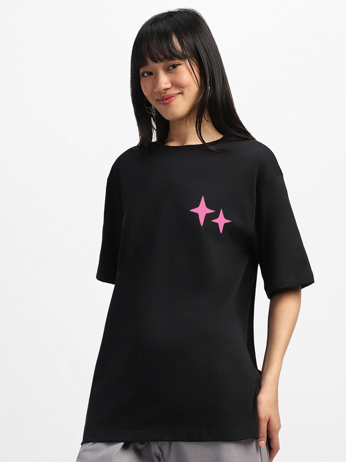 JUNEBERRY 100% czysta bawełna, oversize, luźny krój, styl Boyfriend, pół rękawów, fajny przód i tył, nadruk graficzny, okrągły dekolt, 3 sztuki