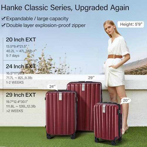 Image of Hanke Expandable Hard Shell Luggage Sets 2 piece Carry on Luggage with Wheels Suitcases Lightweight Checked TSA Luggage Rolling Large Suitcase Travel Luggage Bag Woman Men 20 /29 Inch(Burgundy)
