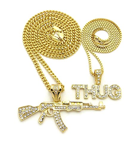 Shiny Jewelers USA Mens ICED Out Machine Gun AK 47 Chopper Thug Life Mob Pendant Chain Necklace Set (AK47 Chopper Thug Necklace Set) Shiny Jewelers USA Mens ICED Out Machine Gun AK 47 Chopper Thug Life Mob Pendant Chain Necklace Set (AK47 Chopper Thug Necklace Set)