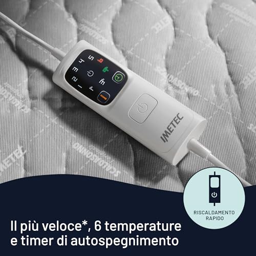 Imetec Scaldasonno Adapto singolo 150 x 80 cm, Riscaldamento rapido, Temperatura costante e personalizzata, Tessuto trapuntato anallergico, Made in Italy, Comando con 6 temperature - 3