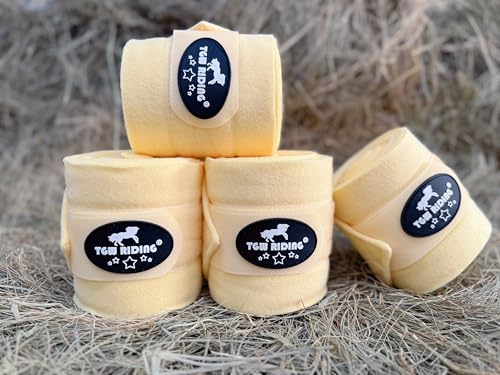 Image of Horse Polo Leg Wraps, Equine Fleece Polo Wraps (Set of 4) - Horse Leg Bandages (Yellow)
