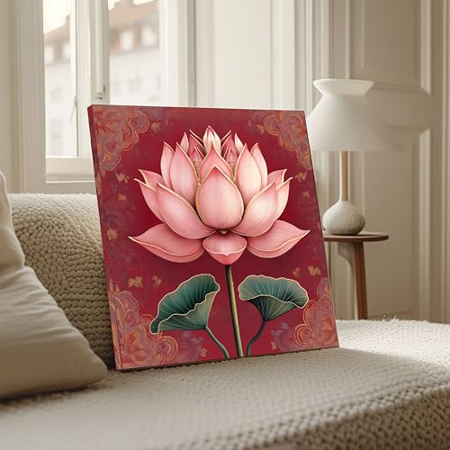 Image of PAINTINGMANTRA Abstract Lotus Blossom Stretched Canvas Painting for Living Room | Modern Floral Serenity Wall Decor Art For Livingroom, Bedroom, Office, Hallways - 22x22 Inch