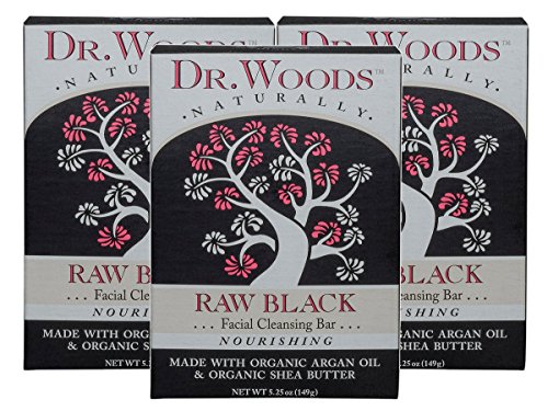 Dr. Woods Raw Black Facial Cleansing Bar Soap with Organic Shea Butter, 5.25 Ounce (Pack of 3)