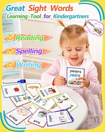 Sight Words Flash Cards Kindergarten, 250 Dolch Sight Word Writing Reading Spelling Games, Preschool Kindergarten Toddler Learning Activities, Homeschool Supplies Educational Toys for Kids Ages 3+ - Image 3