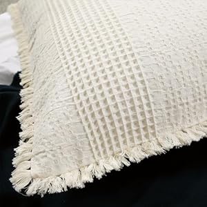 YINFUNG Waffle Euro Sham Covers Cotton Textured Cream Off White Boho 26×26 Set of 2 Ivory Euro Pillow Covers Quilted Tassel Waffle Weave European Sham Large Decorative Pillowcase for Sofa Bed Square