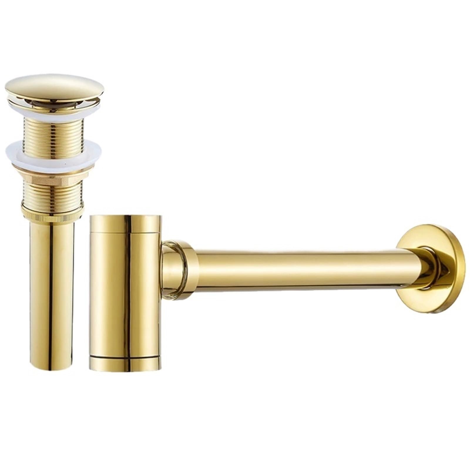Kit tappo di scarico per lavandino del bagno, in ottone, tubo di scarico pop-up e sifone per lavello del bagno, elegante finitura dorata, soluzione di scarico facile da installare