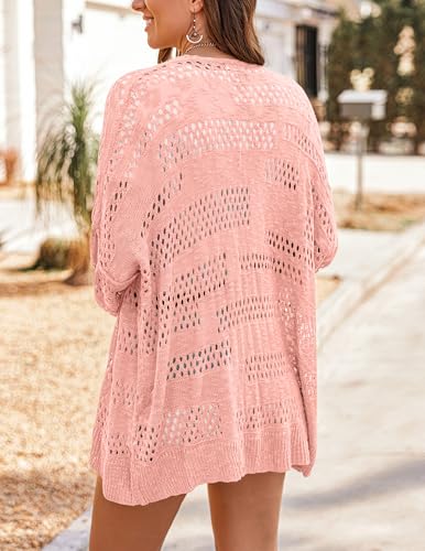 Image of HOTOUCH Lightweight Crochet Cardigan for Women Long Sleeve Open Front Knit Oversized Cardigans Sweaters