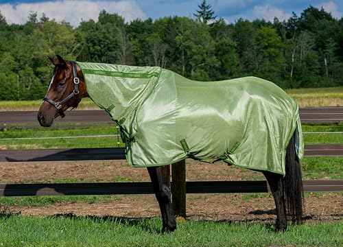 Image of TuffRider Comfy Mesh Combo Neck Fly Sheet | UV Protection Horse Sheet with Neck Cover, 190 Grams Breathable Polyester Mesh - Sagramse /Tree Top - 66