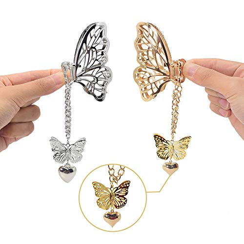 LYDZTION Hair Clips,Large Metal Hair Claw Clips, Hollow Non-slip Butterfly Pendant Hair Catch Jaw Clamp Hair Accessories for Women,Butterfly