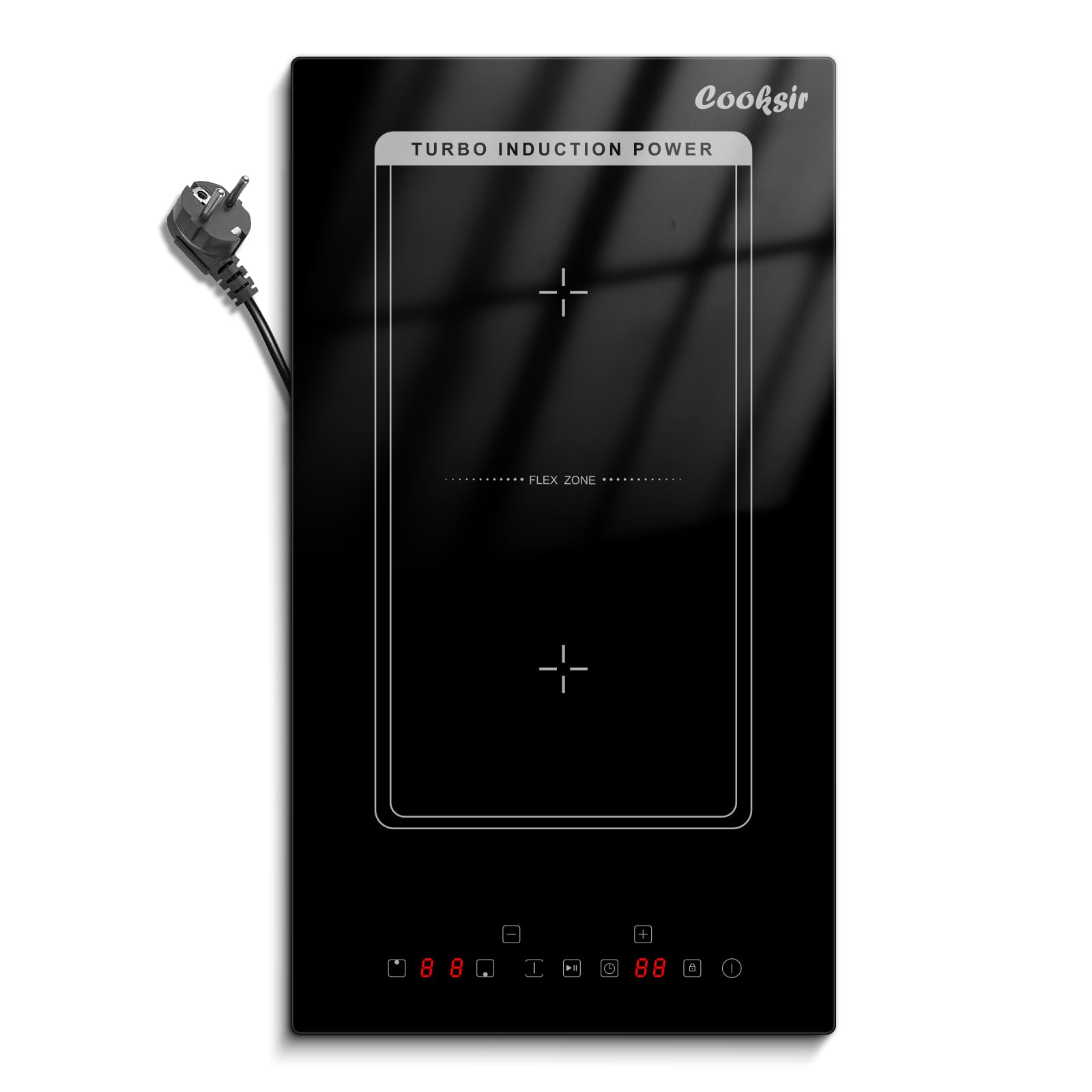 Placa de inducción 2 fuegos, zona flexible, placa de cocción empotrable de 30 cm, marco de placa de inducción doble autónoma, control táctil, 220V~240V, 3500 W, con enchufe.