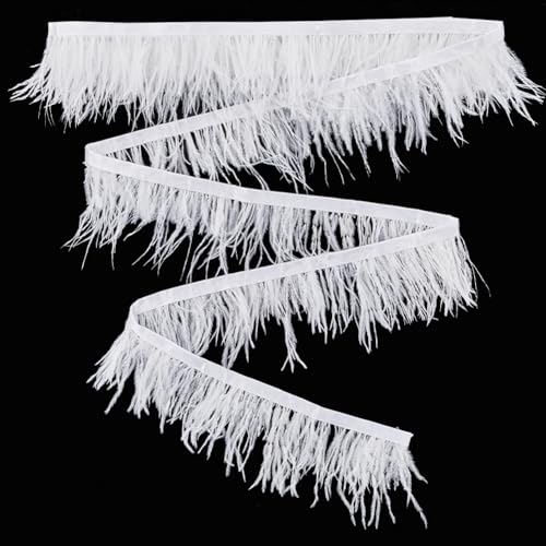 GORGECRAFT 8~10cm Width Ostrich Feather Trim Natural Feathers Fringe Ribbon 5M Women Clothing Strand Costume Tape Accessories Wedding Decorations for Crafts DIY Dress Clothes Sewing Boots White