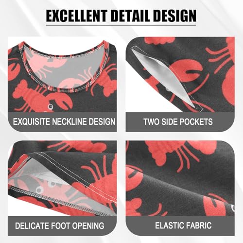 ALAZA Cartoon Lobster Red Black Pajamas Set Short Sleeve Cotton Sleepwear Summer Pjs 2 Piece 5-14Y4