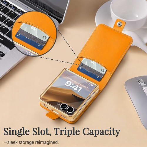 Image of for Samsung Galaxy Z Flip 7 Case, Cute Mini Handbag Wallet Phone Case with Card Holder, Silk Scarf & Handle Strap, Luxury PU Leather Protective Cover - Yellow