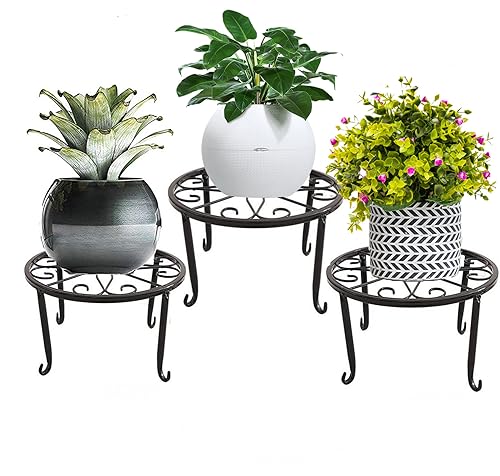 Blumenständer 3 Stück Pflanzenständer aus Metall Schwarz, Retro-Stil...
