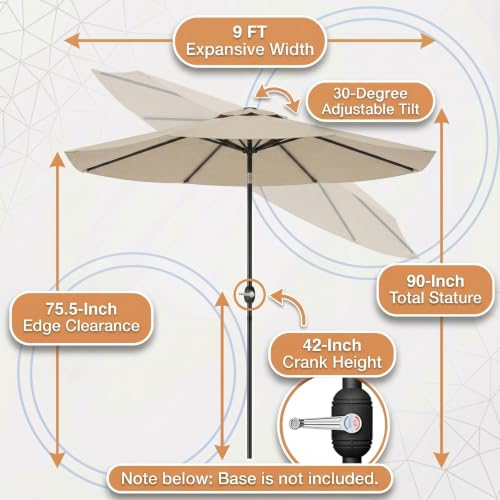 Image of Greesum 9FT Outdoor Patio Umbrella, Table Umbrella for Yard, Market, Heavy-Duty Waterproof Pool Umbrella with 8 Sturdy Ribs, UV Protection for Beach, Deck, Garden, Backyard
