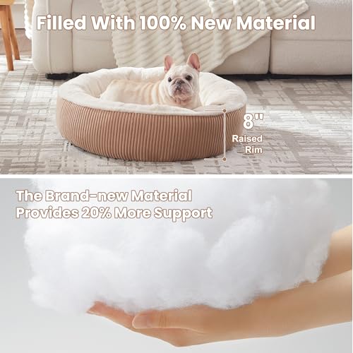 Image of 30 inches Donut Dog Bed for Medium Dogs,Calming Round Pet Bed with Removable & Washable Cover,Plush Faux Fur & Corduroy, Fits up to 30 lbs Pets(Brown,Medium)