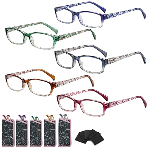 Image of Reading Glasses for Women, 5 Pack Blue Light Blocking Computer Ladies Readers Men with Spring Hinge +3.5x