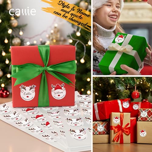 Image of 30pcs Personalized Christmas Stickers with Name, Custom Reindeer Waterproof Christmas Gift Tags for Gift Box Holiday Decorations, Stockings, Party Favors, 3 inch